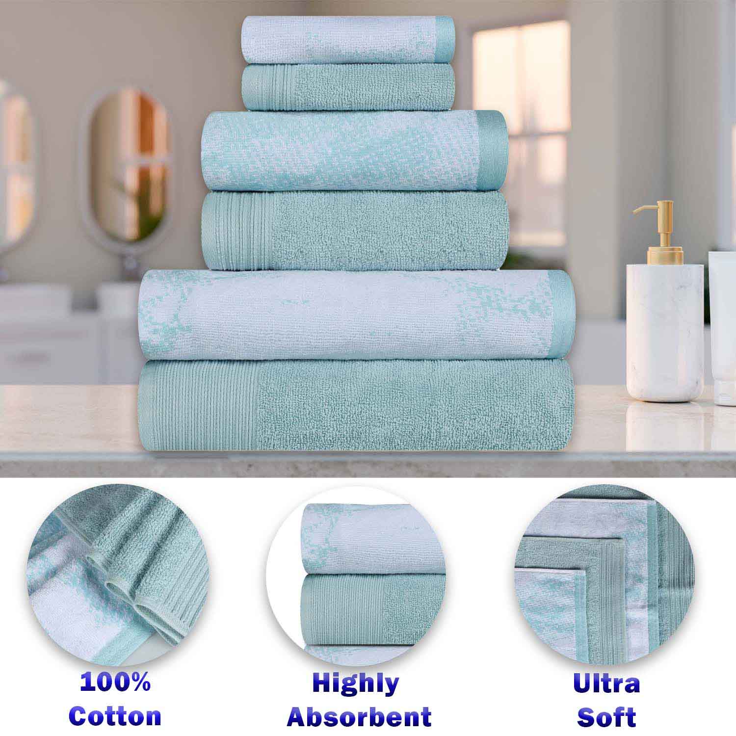 Cotton Marble and Solid Quick Dry 10 Piece Assorted Bathroom Towel Set