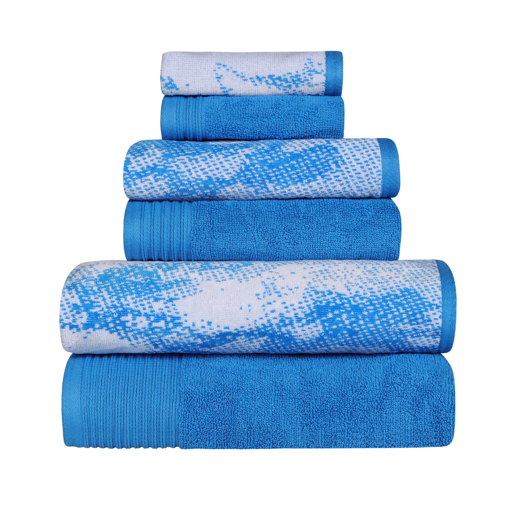 Cotton Marble and Solid Quick Dry 6 Piece Assorted Bathroom Towel Set