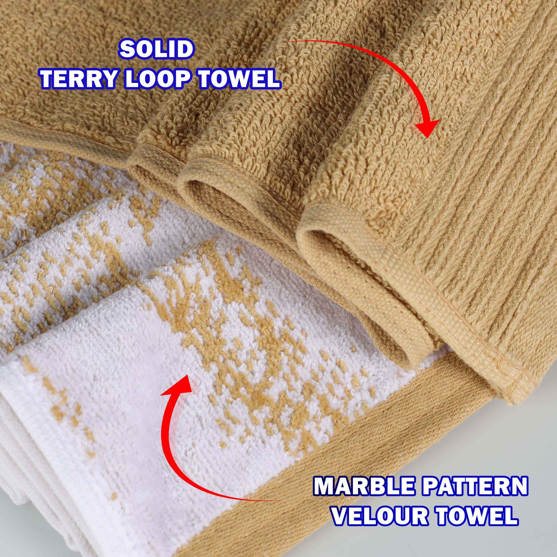 Cotton Marble and Solid Quick Dry 6 Piece Assorted Bathroom Towel Set - Bronze