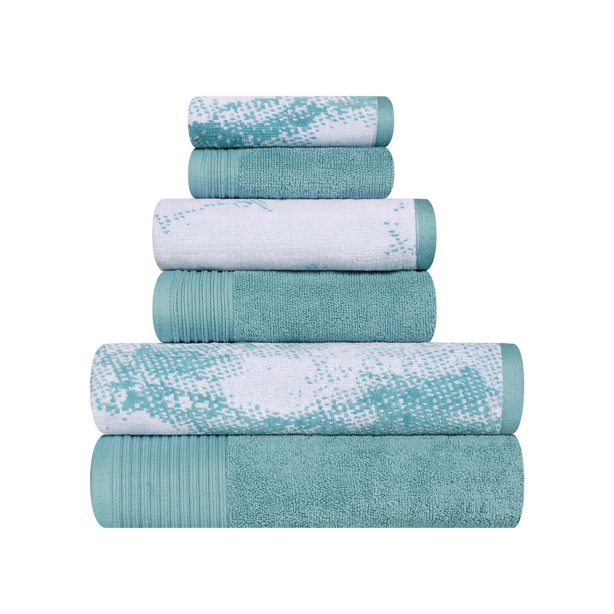 Cotton Marble and Solid Quick Dry 6 Piece Assorted Bathroom Towel Set - Cyan