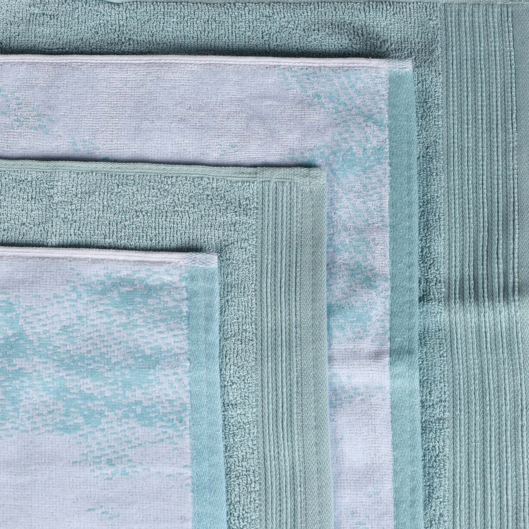 Cotton Marble and Solid Quick Dry 6 Piece Assorted Bathroom Towel Set - Teal