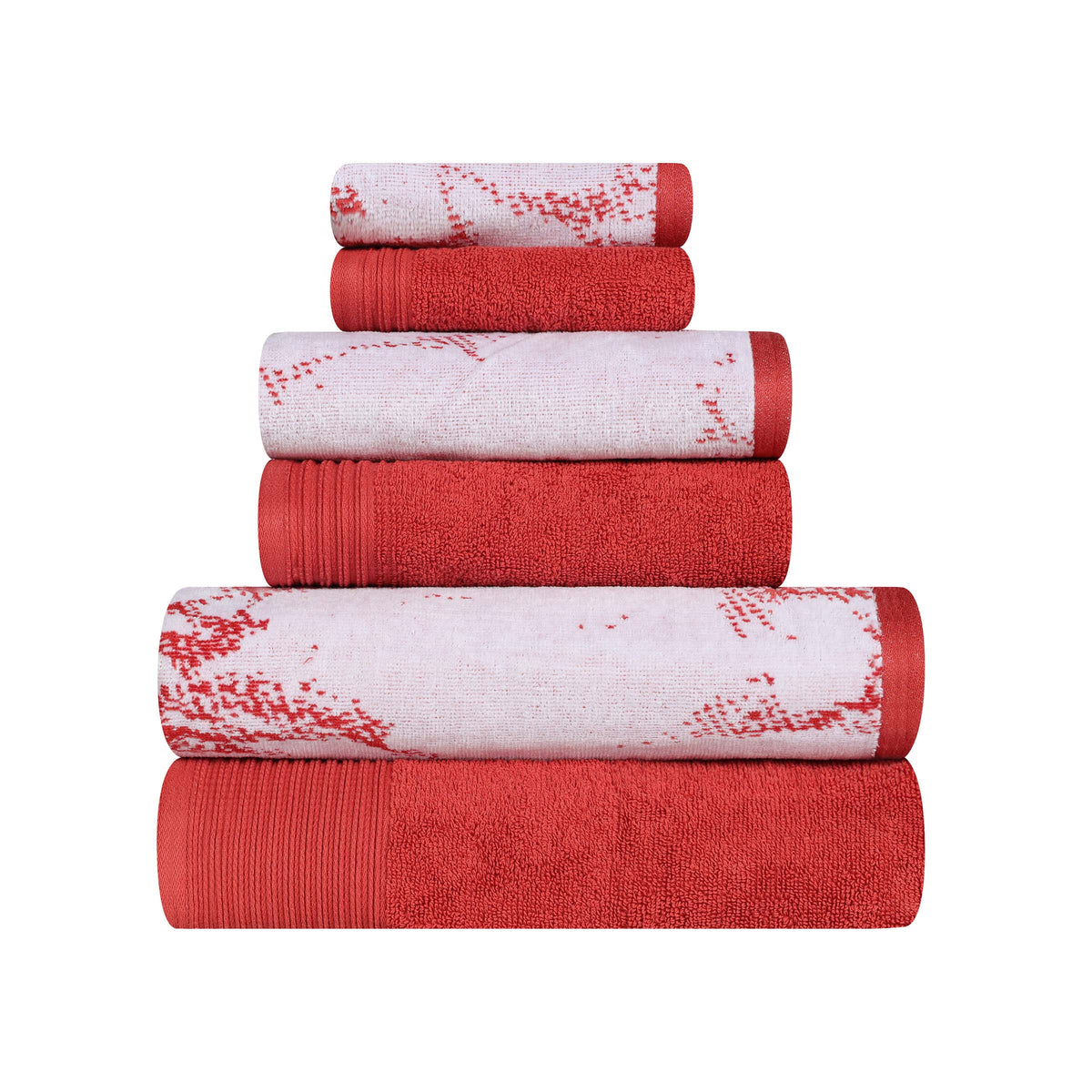 Cotton Marble and Solid Quick Dry 6 Piece Assorted Bathroom Towel Set - TerraCotta