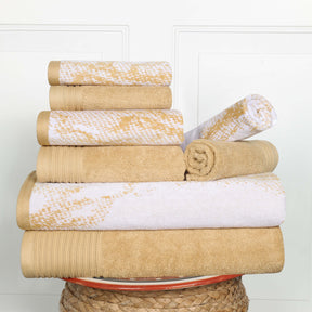 Cotton Marble and Solid Quick Dry 8 Piece Assorted Bathroom Towel Set - Bronze
