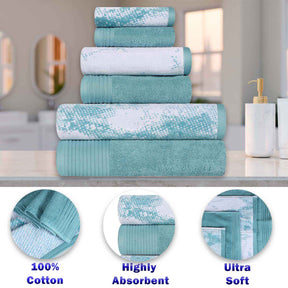 Cotton Marble and Solid Quick Dry 8 Piece Assorted Bathroom Towel Set - Cyan
