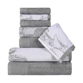 Cotton Marble and Solid Quick Dry 8 Piece Assorted Bathroom Towel Set