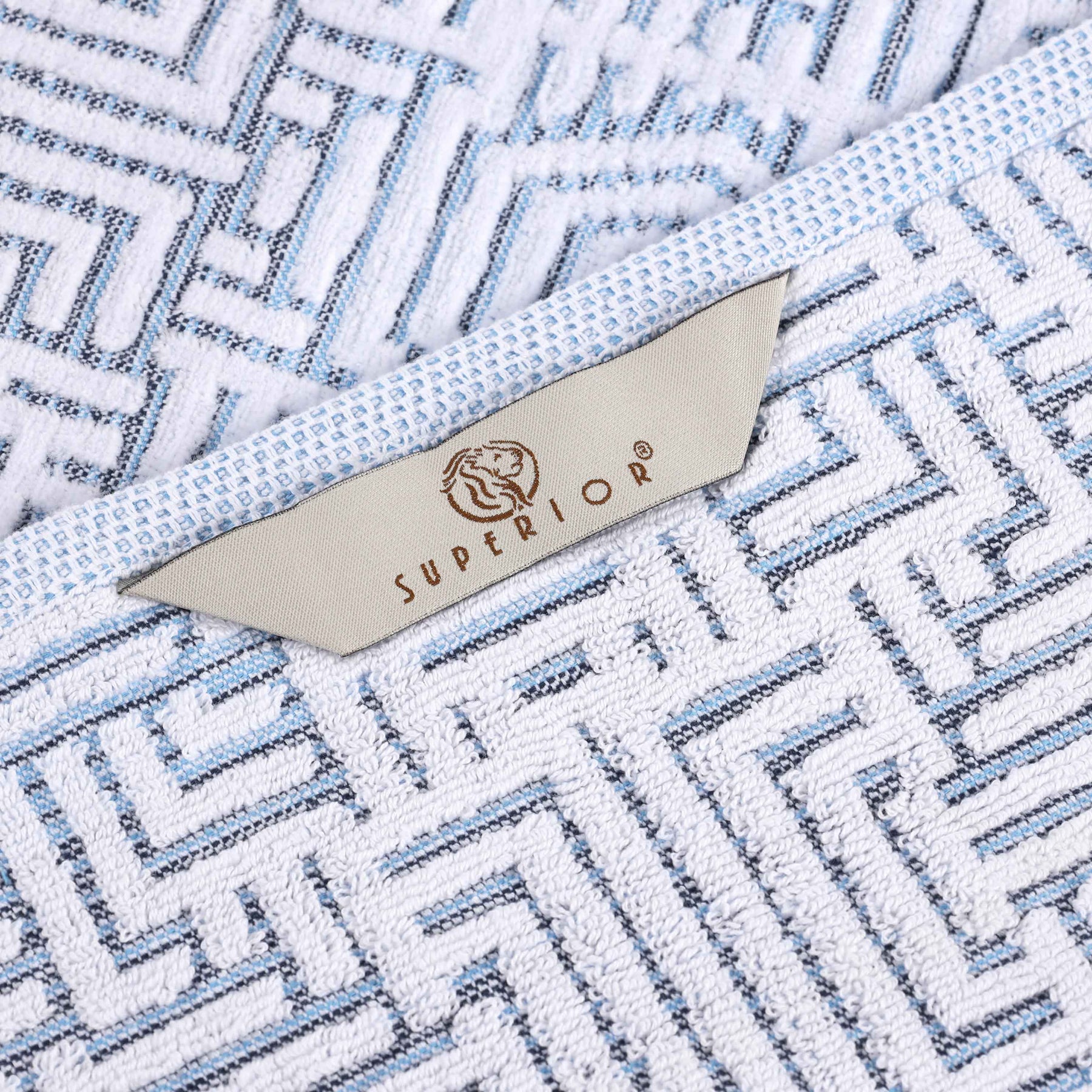 Cotton Modern Geometric Jacquard Plush Absorbent 12 Piece Towel Set - Blue