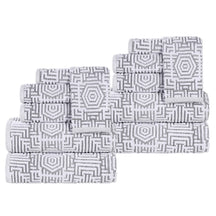 Cotton Modern Geometric Jacquard Plush Absorbent 12 Piece Towel Set - Charcoal