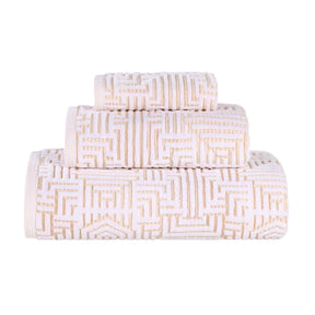Cotton Modern Geometric Jacquard Plush Absorbent 3-Piece Towel Set - Gold