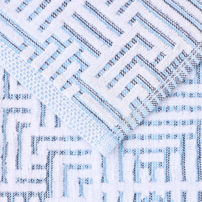 Cotton Modern Geometric Jacquard Plush Absorbent 6 Piece Towel Set - Blue
