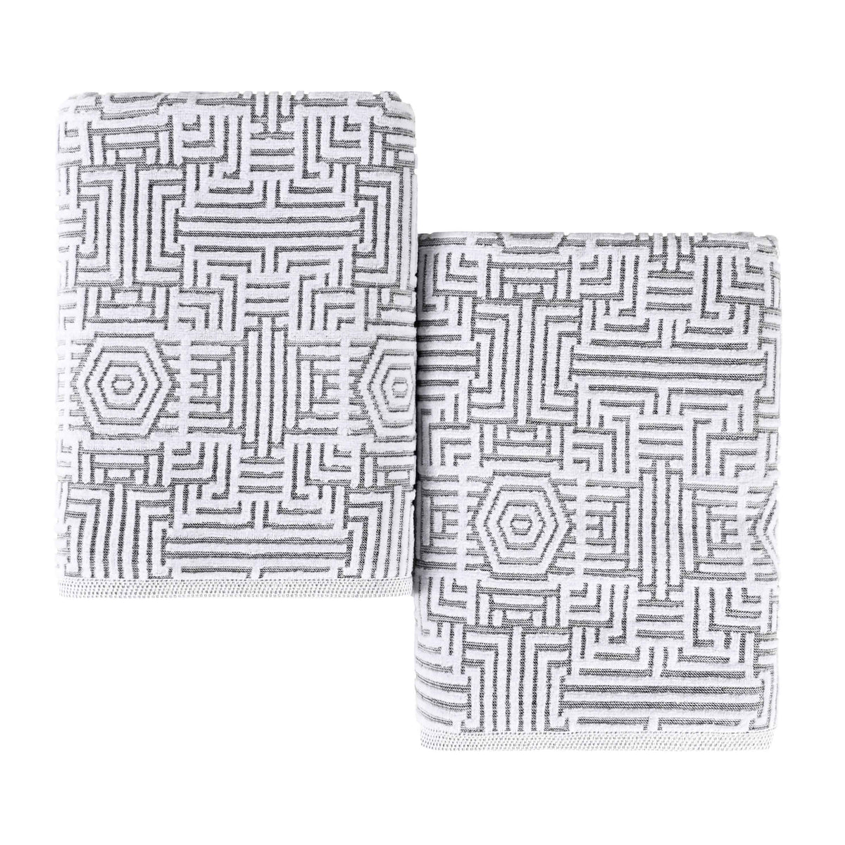 Cotton Modern Geometric Jacquard Plush Bath Sheet Set of 2 - Charcoal