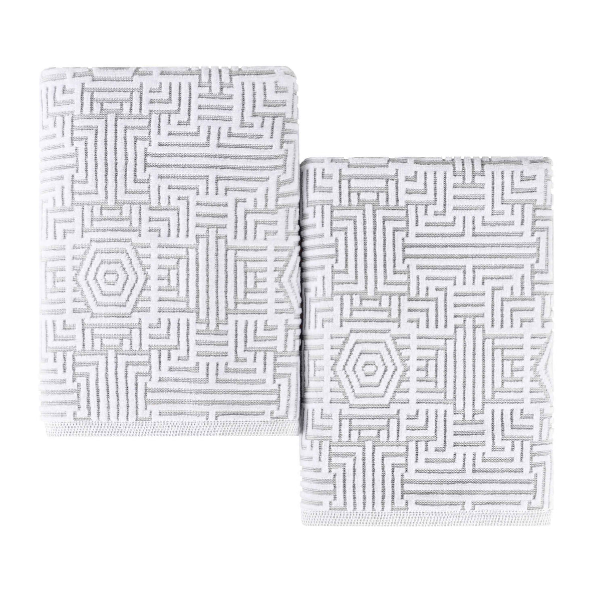 Cotton Modern Geometric Jacquard Plush Bath Sheet Set of 2 - Platinum