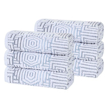 Cotton Modern Geometric Jacquard Plush Absorbent Hand Towel Set of 6 - Blue