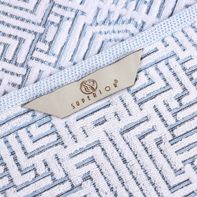 Cotton Modern Geometric Jacquard Plush Absorbent Hand Towel Set of 6 - Blue