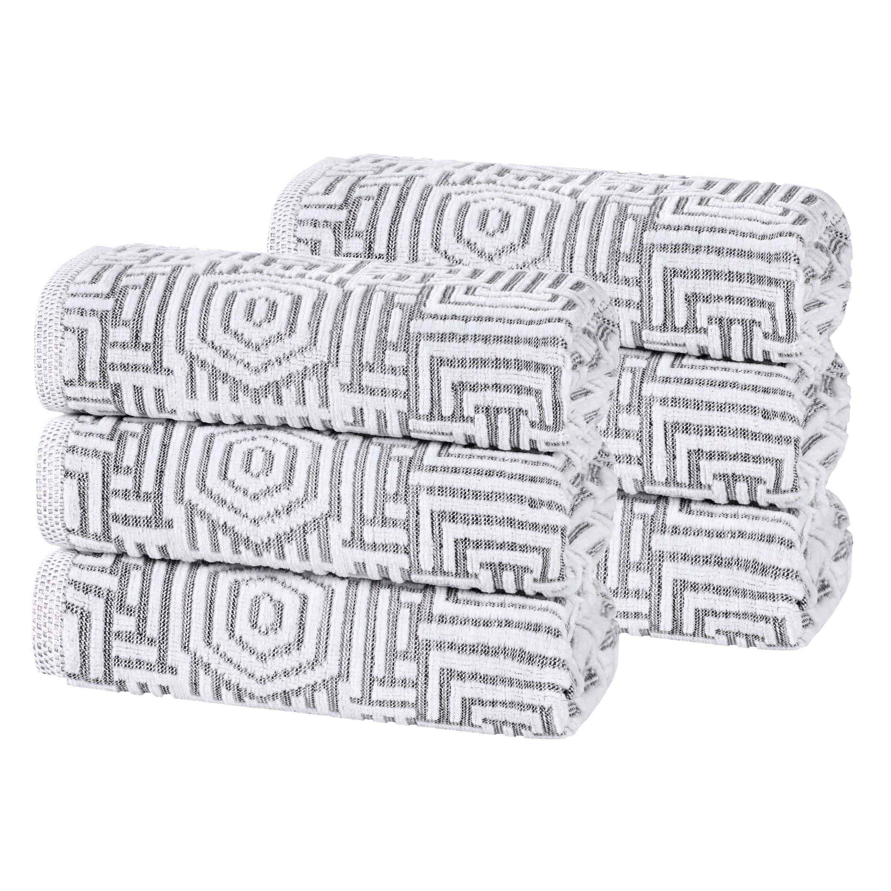 Cotton Modern Geometric Jacquard Plush Absorbent Hand Towel Set of 6 - Charcoal