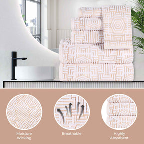 Cotton Modern Geometric Jacquard Plush Absorbent Hand Towel Set of 6 - Gold