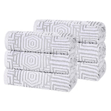Cotton Modern Geometric Jacquard Plush Absorbent Hand Towel Set of 6 - Platinum