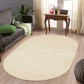Classic Braided Weave Oval Area Rug Indoor Outdoor Rugs - Cream