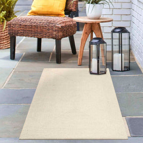 Bohemian Indoor Outdoor Rugs Solid Rectangle Braided Area Rug - Cream