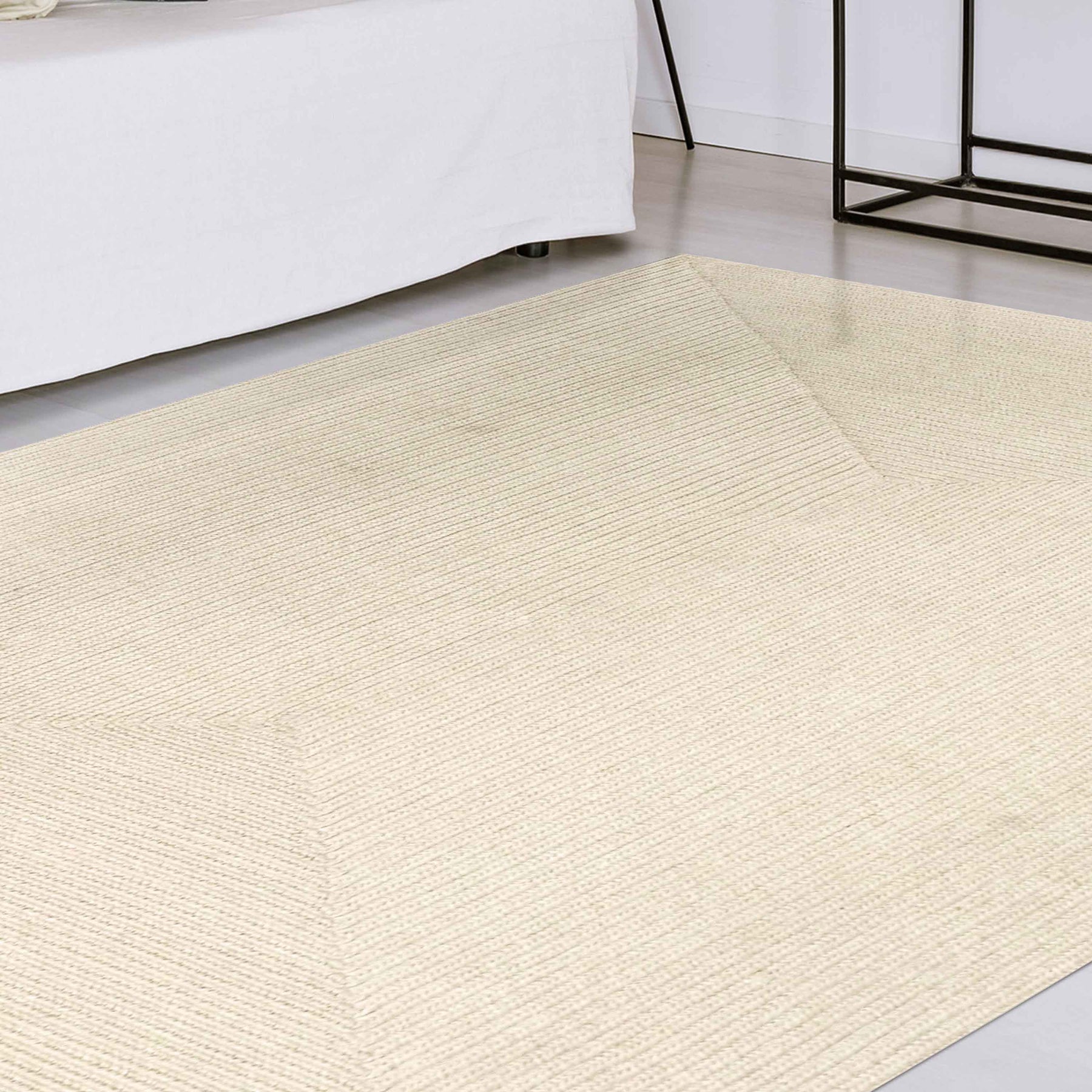 Bohemian Indoor Outdoor Rugs Solid Rectangle Braided Area Rug - Cream