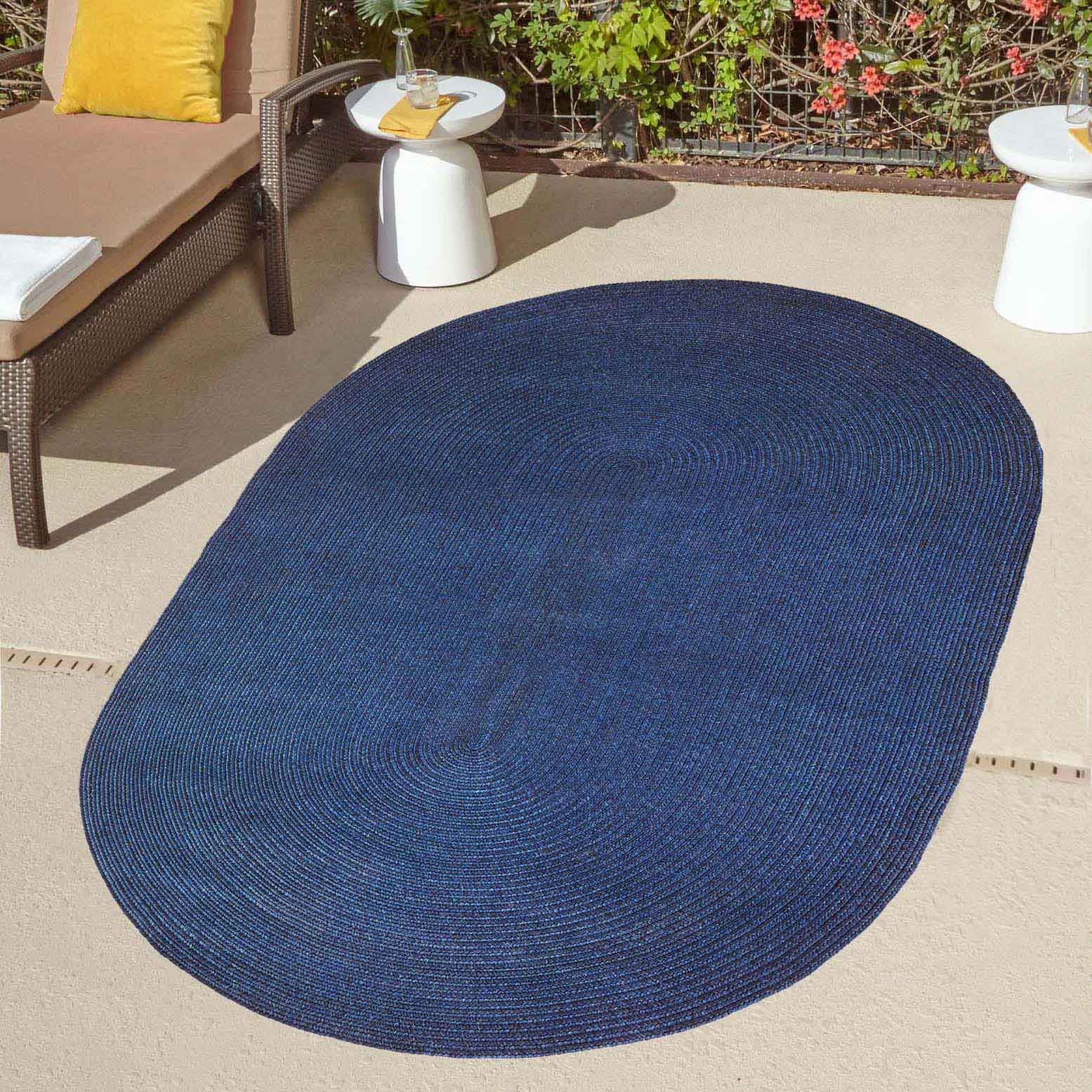 Classic Braided Weave Oval Area Rug Indoor Outdoor Rugs - DenimBlue