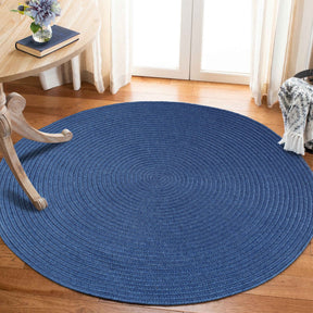 Bohemian Braided Indoor Outdoor Rugs Solid Round Area Rug - DenimBlue