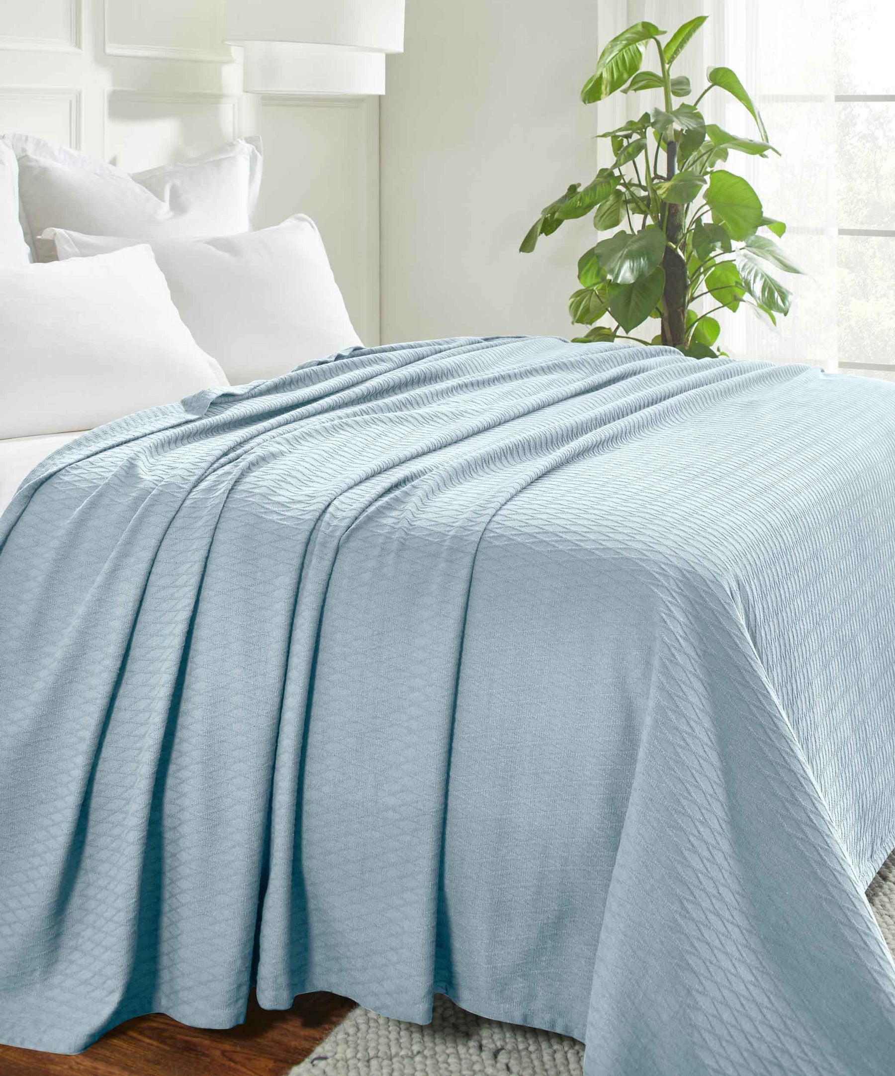 Diamond All-Season Cotton Blanket - Aqua