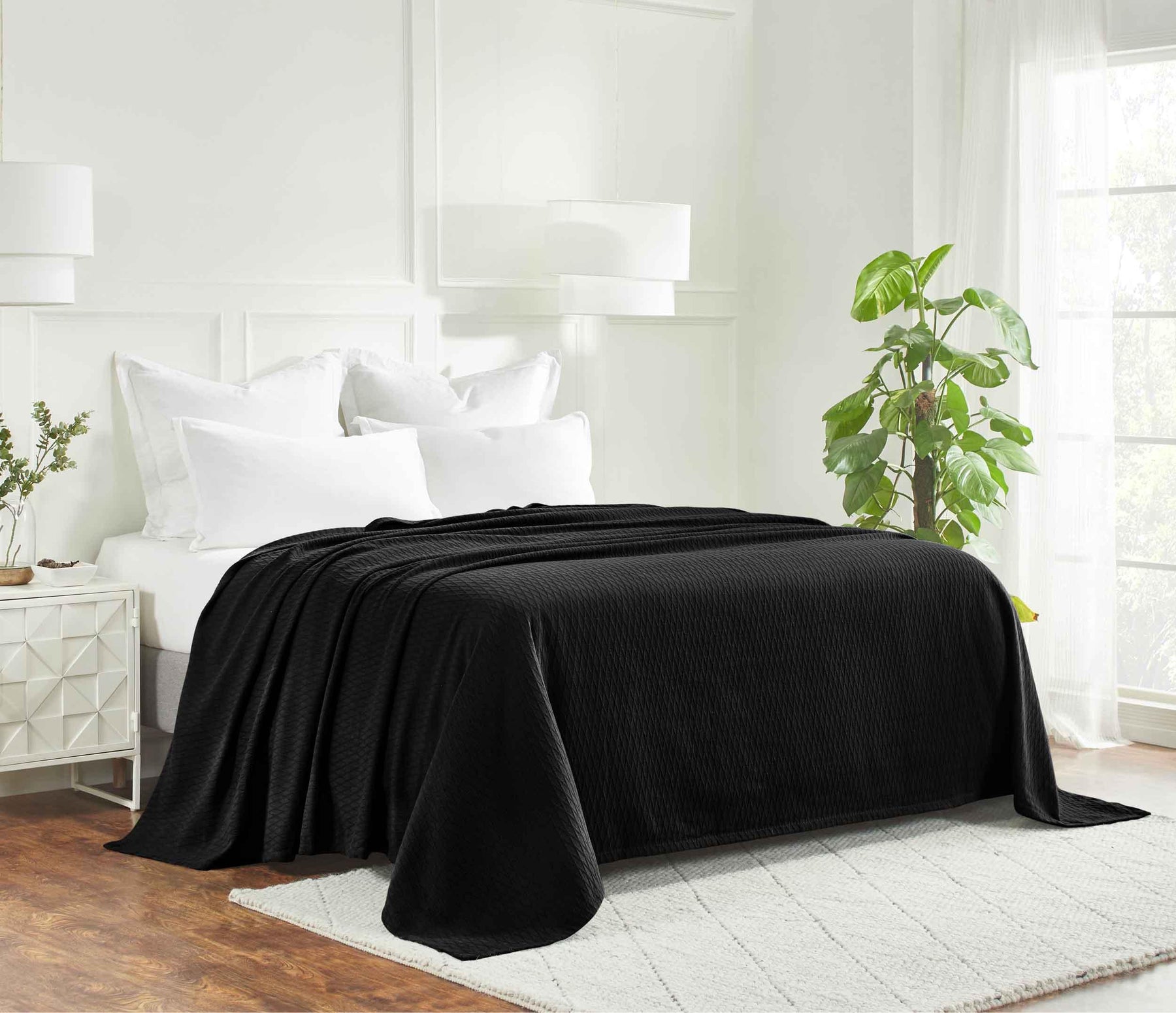 Diamond All-Season Cotton Blanket - Black