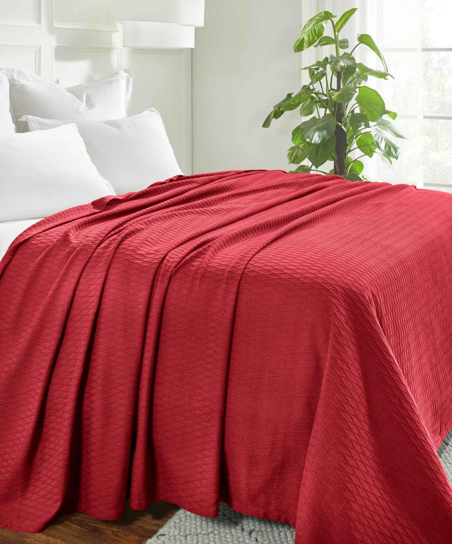 Diamond All-Season Cotton Blanket - Burgundy