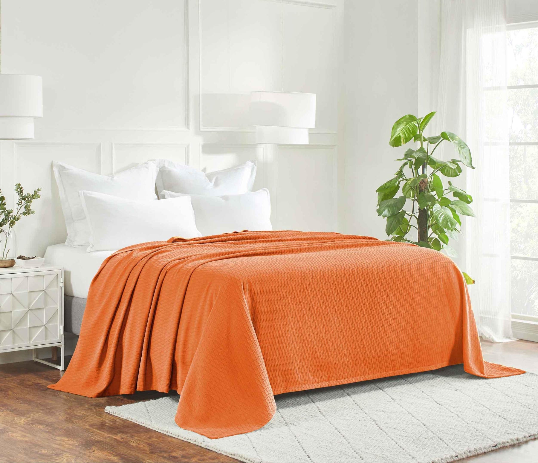 Diamond All-Season Cotton Blanket - Orange