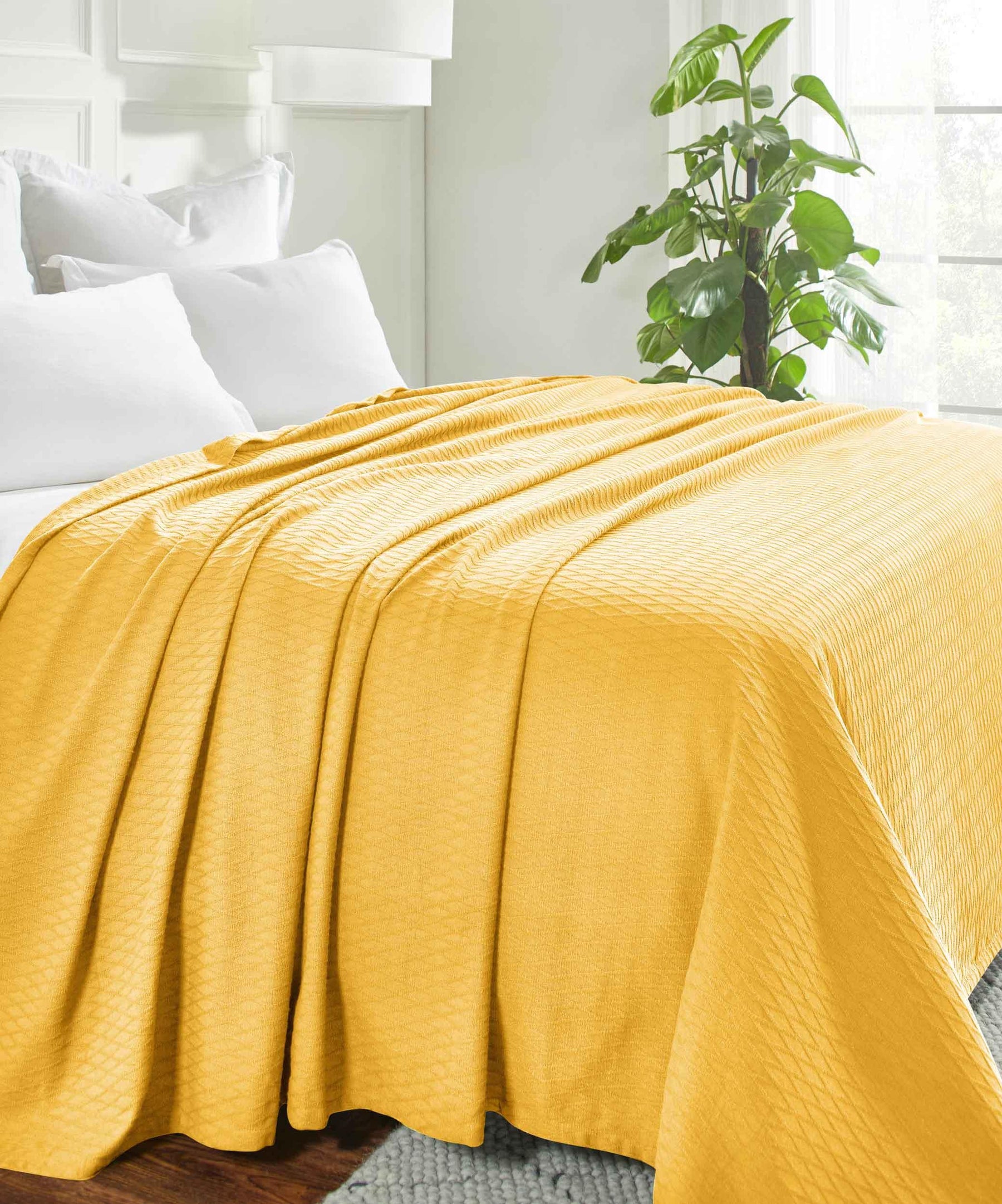 Diamond All-Season Cotton Blanket - Yellow