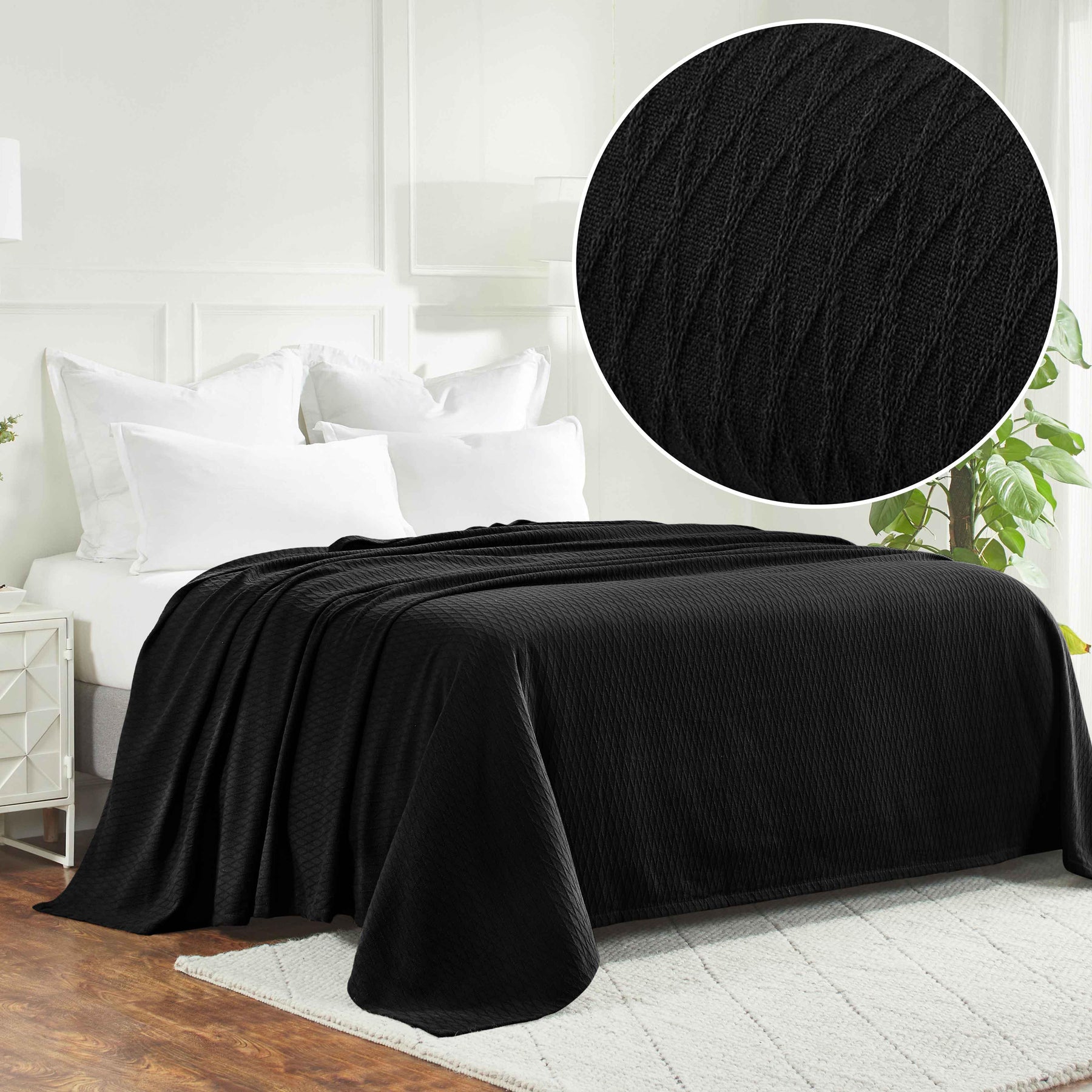 Diamond All-Season Cotton Blanket - Black