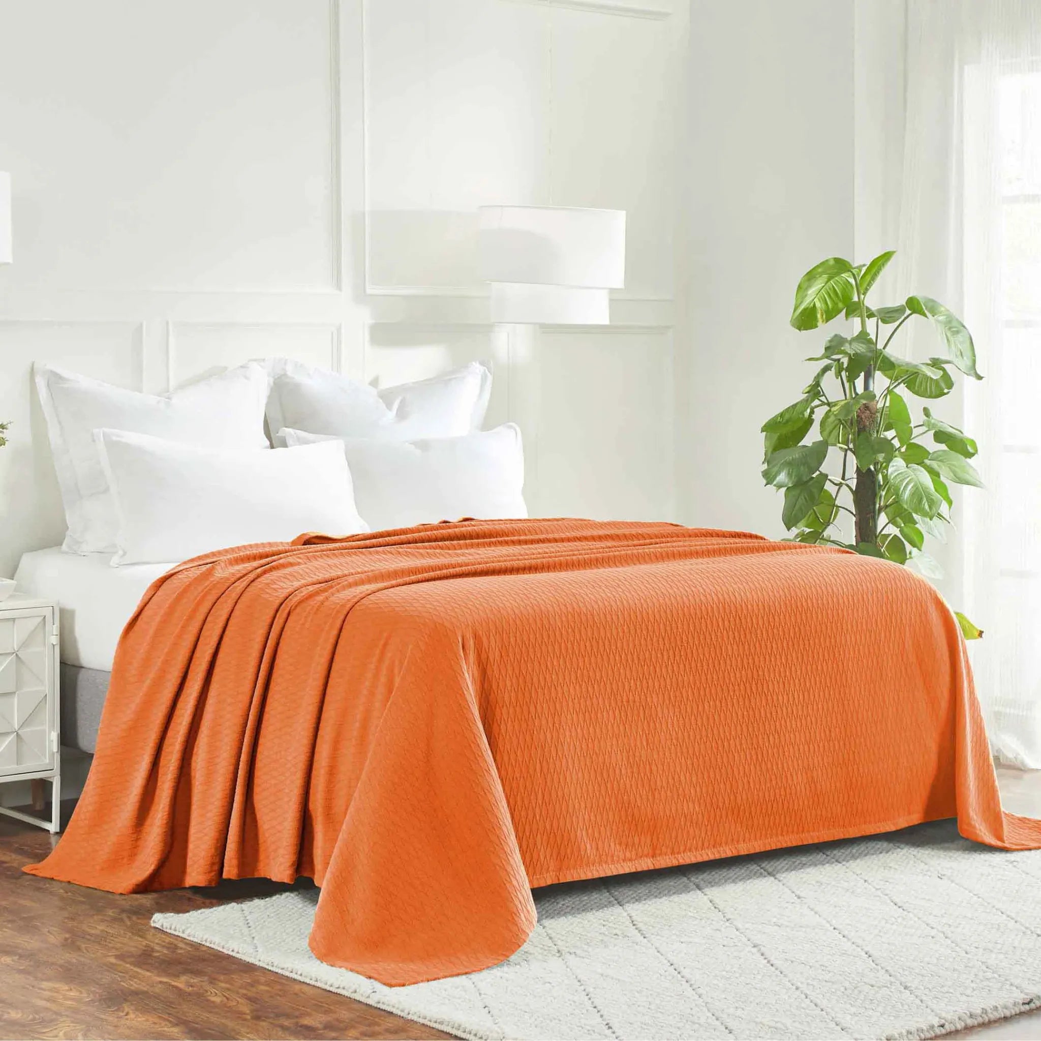 100% Cotton Thermal Blanket – Diamond Weave All-Season, Lightweight & Breathable