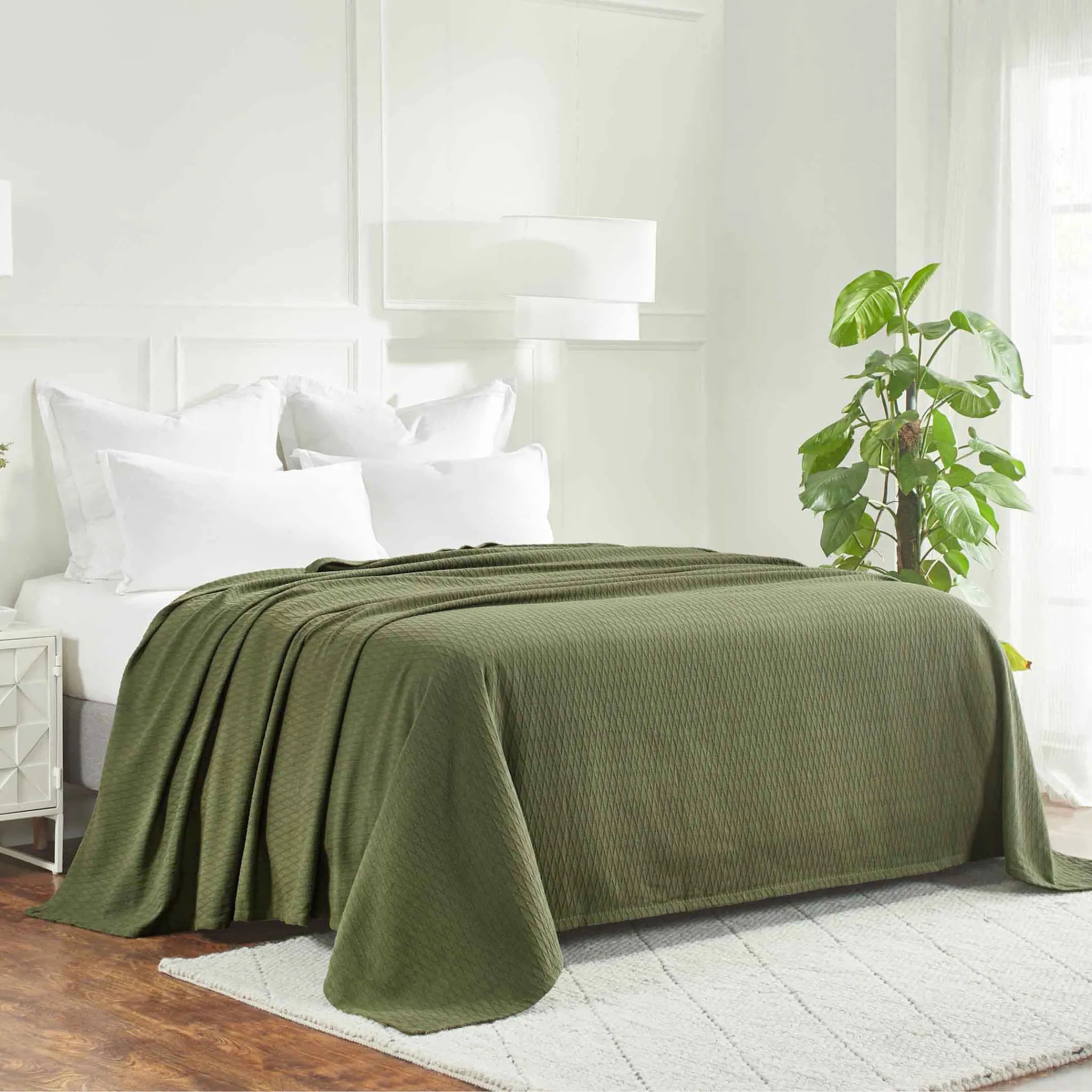 100% Cotton Thermal Blanket – Diamond Weave All-Season, Lightweight & Breathable