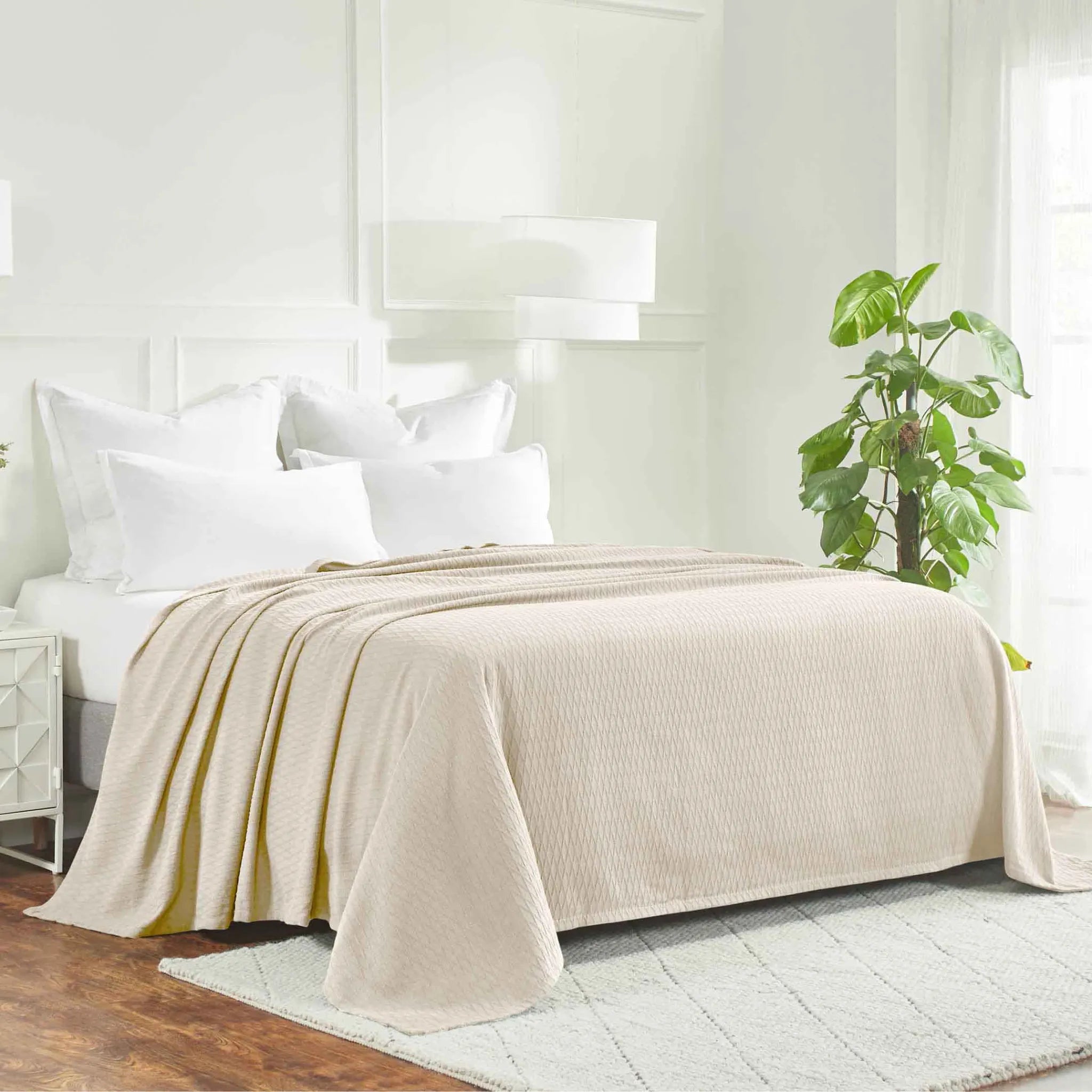 100% Cotton Thermal Blanket – Diamond Weave All-Season, Lightweight & Breathable