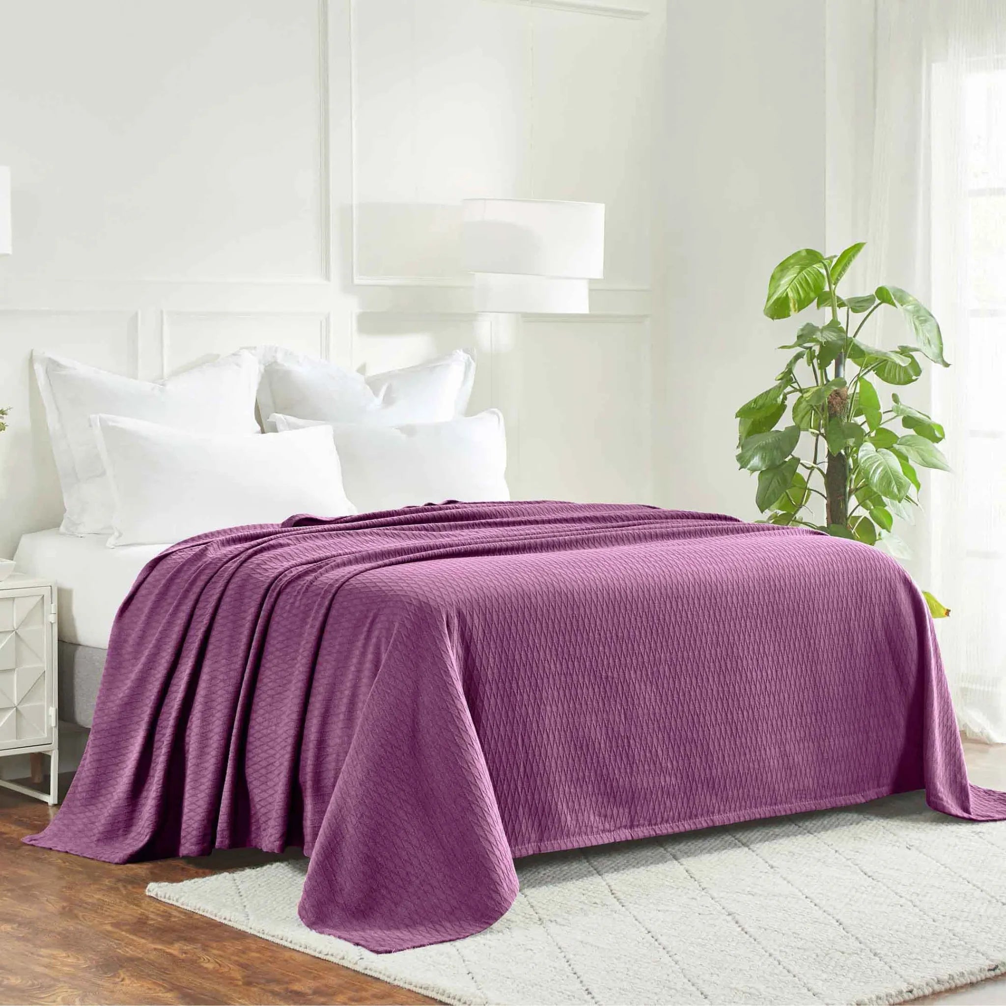 100% Cotton Thermal Blanket – Diamond Weave All-Season, Lightweight & Breathable