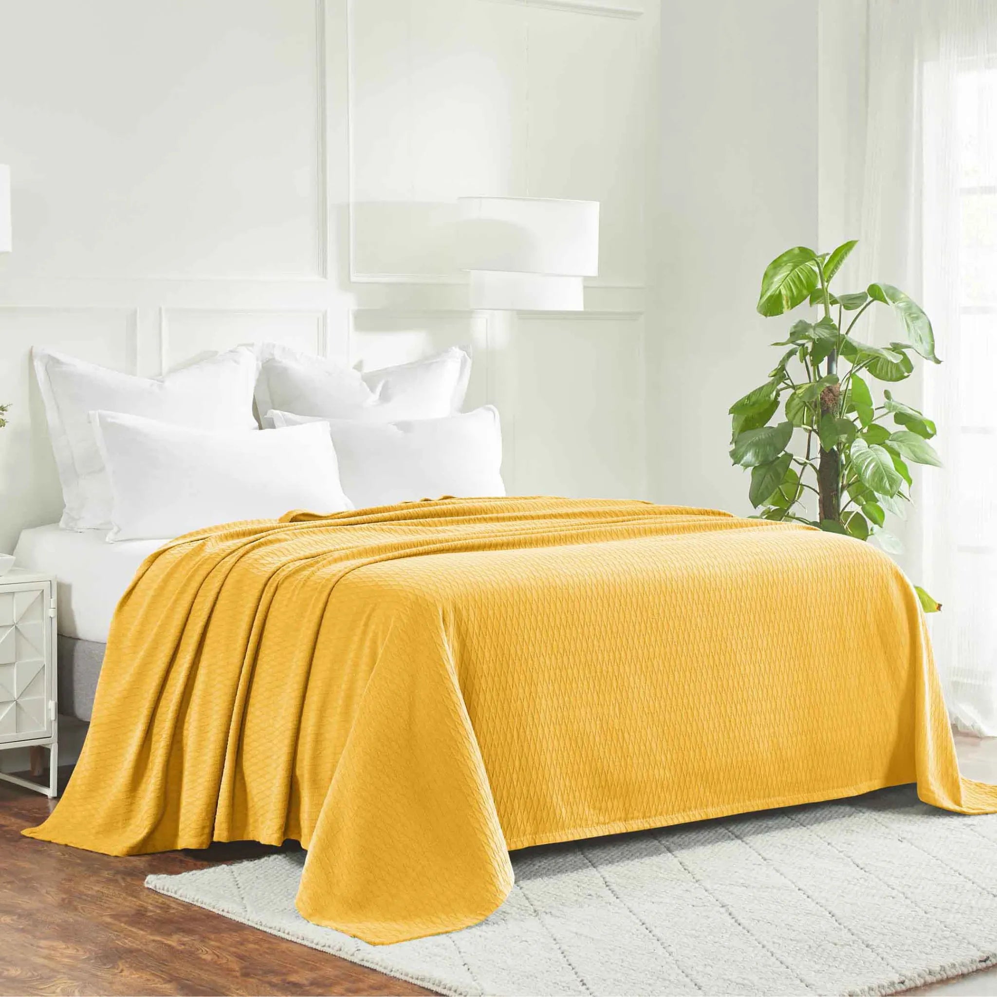 100% Cotton Thermal Blanket – Diamond Weave All-Season, Lightweight & Breathable
