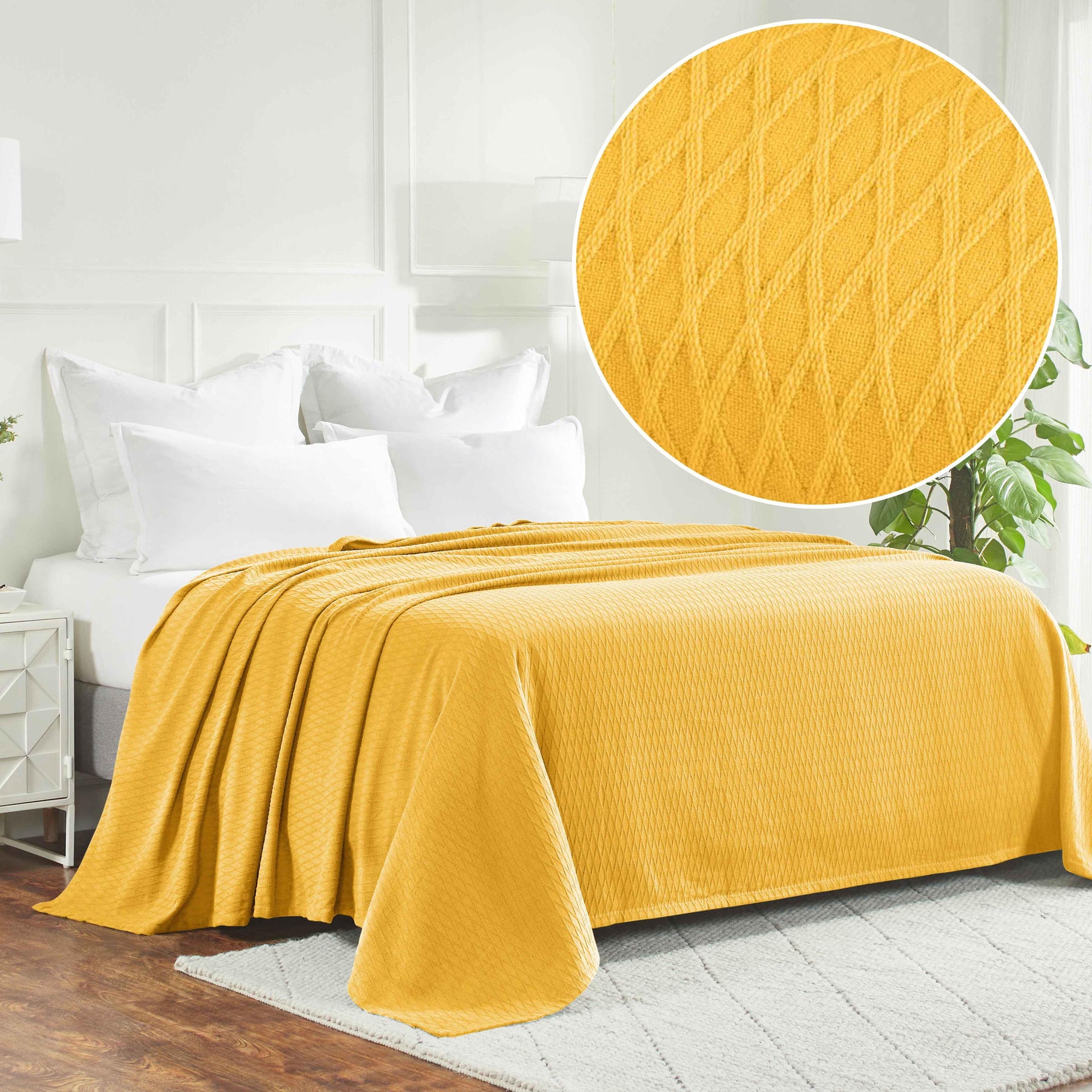 Diamond All-Season Cotton Blanket - Yellow