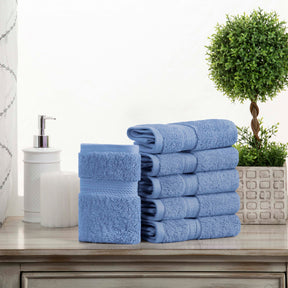 Egyptian Cotton Heavyweight 6 Piece Face Towel Washcloth Set - Denim Blue