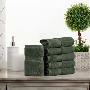 Egyptian Cotton Heavyweight 6 Piece Face Towel Washcloth Set - Forest Green