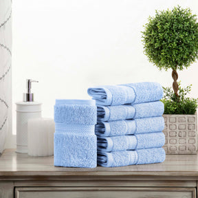 Egyptian Cotton Heavyweight 6 Piece Face Towel Washcloth Set - Light Blue