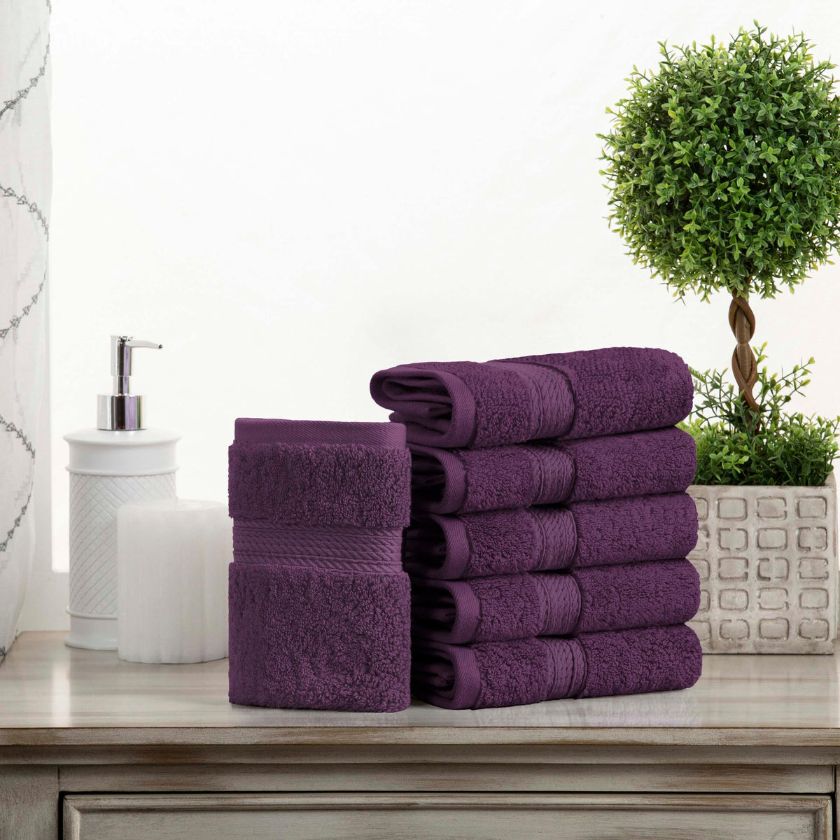 Egyptian Cotton Heavyweight 6 Piece Face Towel Washcloth Set - Plum