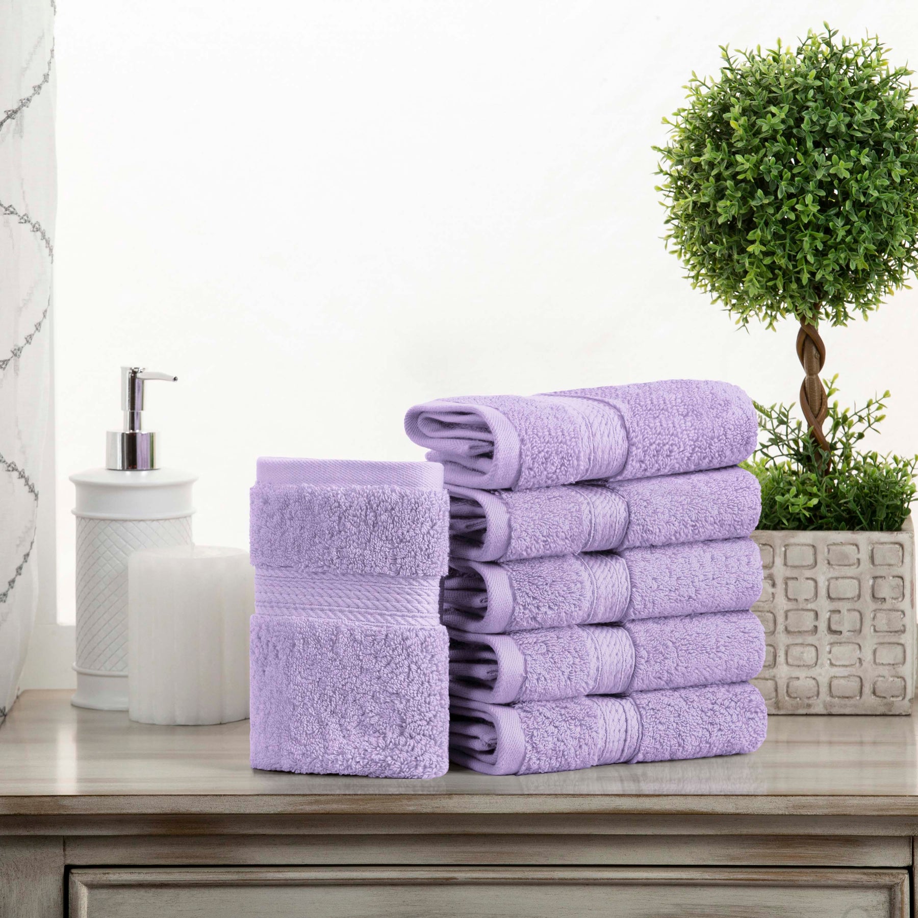 Egyptian Cotton Heavyweight 6 Piece Face Towel Washcloth Set - Purple