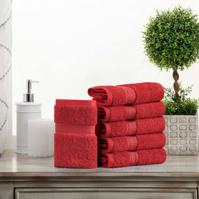 Egyptian Cotton Heavyweight 6 Piece Face Towel Washcloth Set - Red