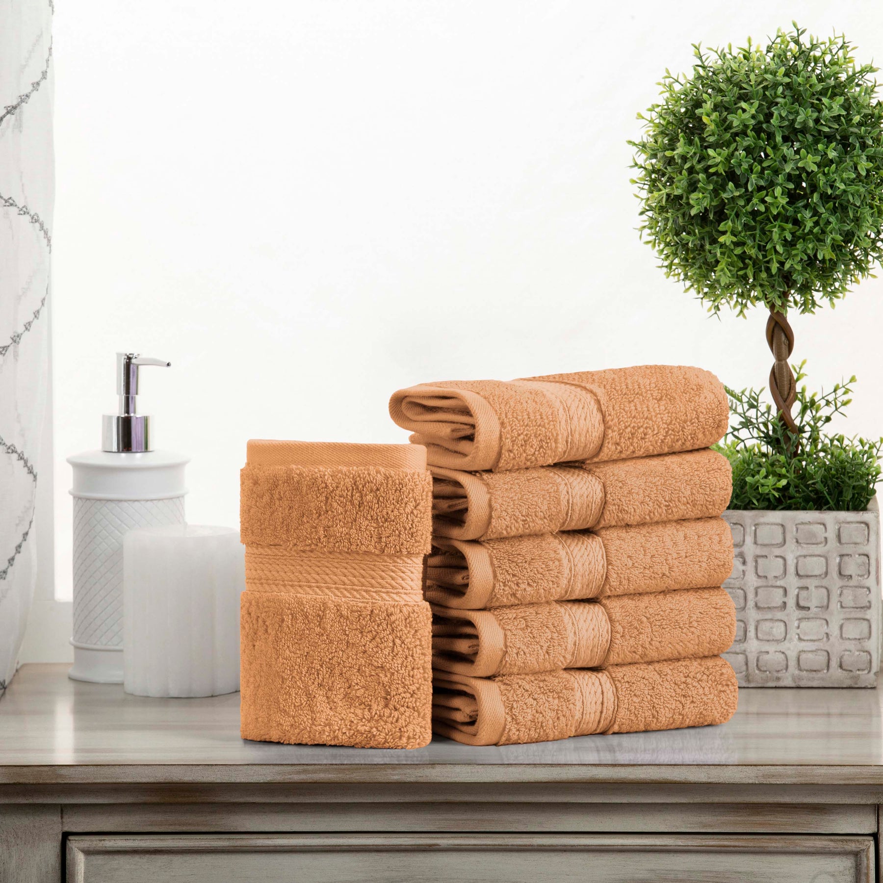 Egyptian Cotton Heavyweight 6 Piece Face Towel Washcloth Set - Rust