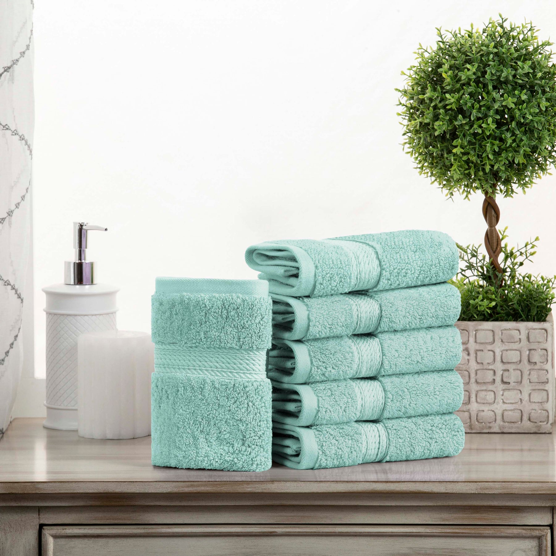 Egyptian Cotton Heavyweight 6 Piece Face Towel Washcloth Set - Sea Foam
