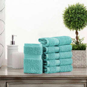 Egyptian Cotton Heavyweight 6 Piece Face Towel Washcloth Set - Turquoise