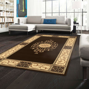 Superior Elegant Medallion Oriental Medallion Traditional Power-Loomed Indoor Area Rug - Coffee