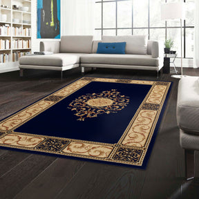 Superior Elegant Medallion Oriental Medallion Traditional Power-Loomed Indoor Area Rug - Midnight Blue