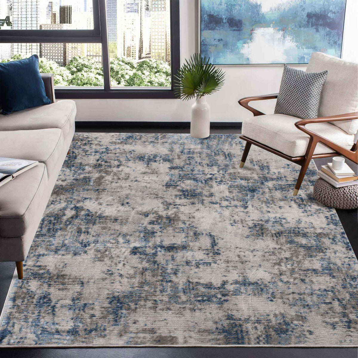 Euphemia Distressed Abstract Eclectic Modern Indoor Area Rug - Blue