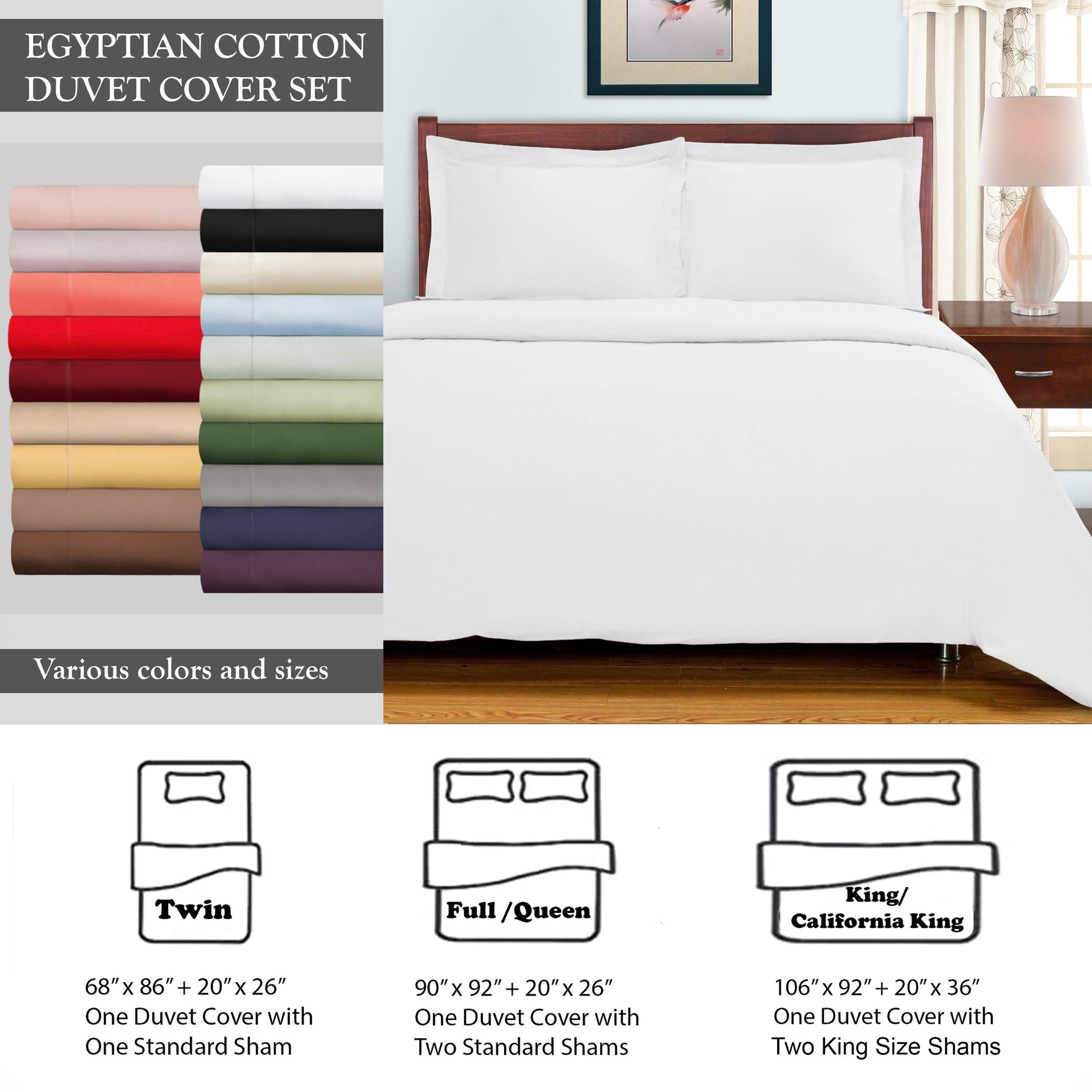 Superior Egyptian Cotton 300 Thread Count Solid Duvet Cover Set - White